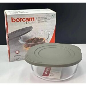 59123 Gri Yuvarlak Plastik Kapaklı Borcam Fırın Kabı