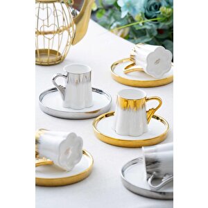 Hxf-05924 Aurora Karışık 6lı Kahve Fincan Takımı Gold-gümüş