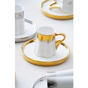 Hxf-05924 Aurora Karışık 6lı Kahve Fincan Takımı Gold-gümüş