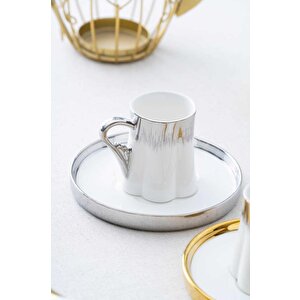 Hxf-05924 Aurora Karışık 6lı Kahve Fincan Takımı Gold-gümüş