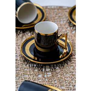 Hxf-05917 Paulo Siyah Gold 6lı Kahve Fincan Takımı