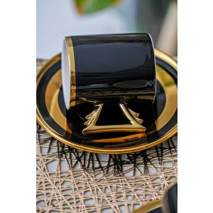 Hxf-05917 Paulo Siyah Gold 6lı Kahve Fincan Takımı