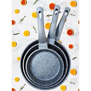 Oms 3737 Fry Pan Döküm Granit 3 Parça Tava Seti Gri (20-24-28 Cm)