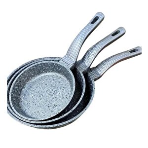 Oms 3737 Fry Pan Döküm Granit 3 Parça Tava Seti Gri (20-24-28 Cm)