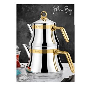 Lines Naz Mini Boy Altın Kemerli Kulplu Paslanmaz Çelik Çaydanlık