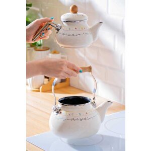 Made With Love Alt Üst Tombul Emaye Çaydanlık Xap-07709