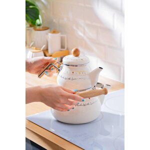 Made With Love Alt Üst Tombul Emaye Çaydanlık Xap-07709