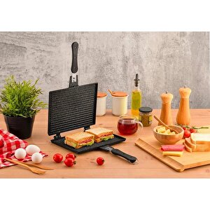 Fms D3001 Büyük Döküm Ocak Üstü El Tost Makinesi Siyah 20x26cm