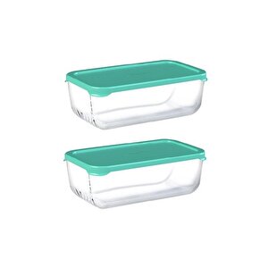 53743 Yeşil Snow Box Kapaklı Cam Saklama Kabı 2 Adet