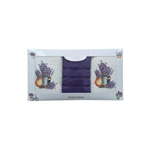3 Lü Lavanta Baskılı %100 Pamuklu Mutfak Havlusu 30 X 50 Cm Lila Lila