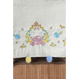 Çeyizlik 6'lı Renkli Ponponlu Çiçek Nakışlı El Yüz Havlusu Seti 50x90 Cm