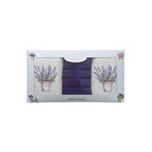 3 Lü Lavanta Baskılı %100 Pamuklu Mutfak Havlusu 30 X 50 Cm Somon Somon