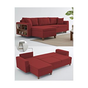 Rengar Köşe Takımı & Yataklı Bazalı Keten Kumaş Sol Köşe Koltuk Takımı - Bordo V172 Bordo
