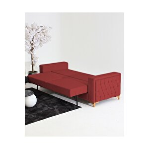 Nola Üçlü Kanepe & Bazalı Yataklı Koltuk - Keten Bordo Bordo