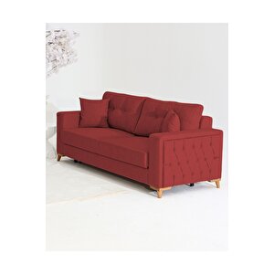 Nola Üçlü Kanepe & Bazalı Yataklı Koltuk - Keten Bordo Bordo
