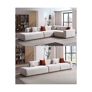 Mila Köşe Takımı & Modern Kadife Sağ Köşe Koltuk Takımı - Koyu Krem-1004 Koyu Krem