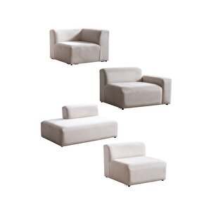 Mila Köşe Takımı & Modern Kadife Sağ Köşe Koltuk Takımı - Koyu Krem-1004 Koyu Krem