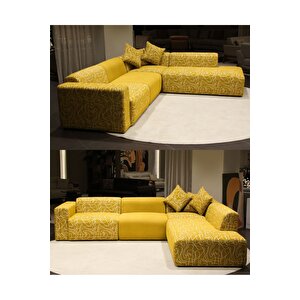 Mila Köşe Takımı & Modern Kadife Sağ Köşe Koltuk Takımı - Koyu Krem-1004