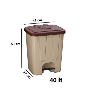 Sy-4255 40 Lt Köşeli Pedallı Plastik Çöp Kovası (i̇ç Kovasız) Bej