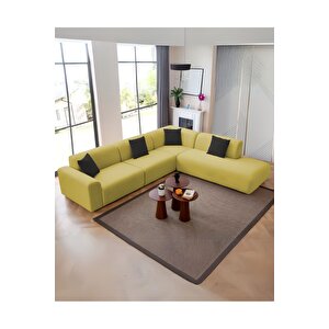 Mila Köşe Takımı & Modern Kadife Sağ Köşe Koltuk Takımı - Sarı-1010 Sarı