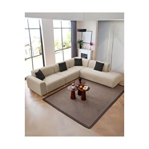 Mila Köşe Takımı & Modern Kadife Sağ Köşe Koltuk Takımı - Krem-1003 Krem