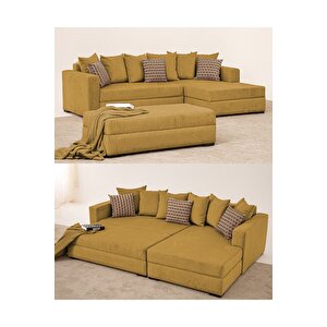 Yumi Köşe Takımı & Yataklı Puflu Köşe Koltuk Takımı - Sarı 08 Sarı