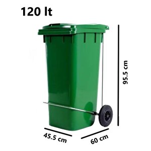 Sy-6507 Pedallı Tekerlekli Kapaklı Plastik Çöp Konteyneri 120 Lt Yeşil