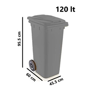 Sy-6505 Tekerlekli Kapaklı Plastik Çöp Konteyneri 120 Lt Gri