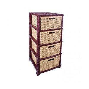 Srl-4002 Rattan Hasır Desen Plastik Komidin Mutfak Sebzelik 4 Katlı Kahverengi