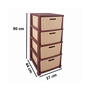 Srl-4002 Rattan Hasır Desen Plastik Komidin Mutfak Sebzelik 4 Katlı Kahverengi