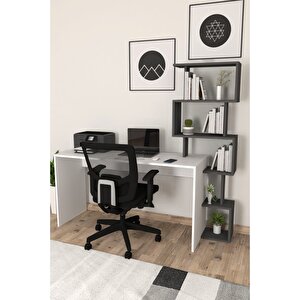 Pratik Kitaplıklı Çalışma Masası Beyaz Antrasit