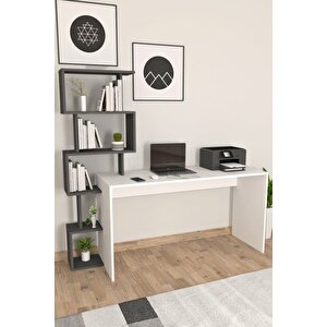 Pratik Kitaplıklı Çalışma Masası Beyaz Antrasit