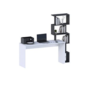 Pratik Kitaplıklı Çalışma Masası Beyaz Antrasit