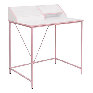 Retro Metal Ayaklı Bölmeli Çalışma Masası-pembe/beyaz 90x75x50 Cm