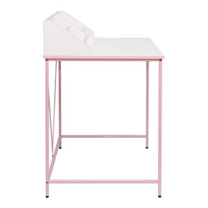 Retro Metal Ayaklı Bölmeli Çalışma Masası-pembe/beyaz 90x75x50 Cm