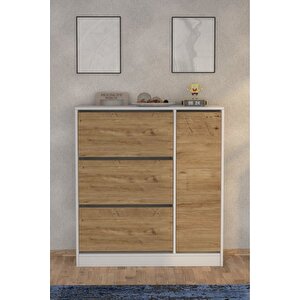 Milano 3 Kapaklı Kayar Raflı Dolaplı Ayakkabılık  Meşe
