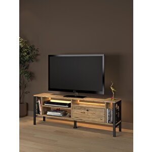 Lotus Led Işıklı Özel Tasarım Metal Ayaklı Minifiksli Tv Ünitesi - Tv Sehpası 140 Cm