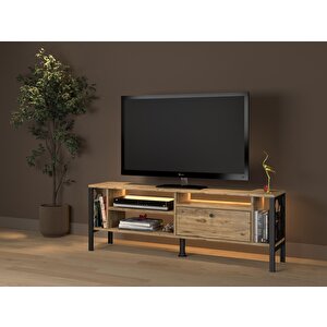 Lotus Led Işıklı Özel Tasarım Metal Ayaklı Minifiksli Tv Ünitesi - Tv Sehpası 140 Cm