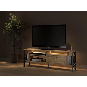 Lotus Led Işıklı Özel Tasarım Metal Ayaklı Minifiksli Tv Ünitesi - Tv Sehpası 140 Cm