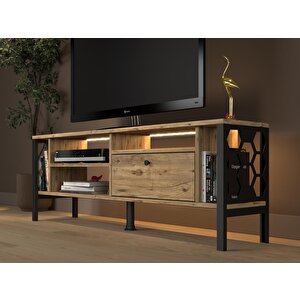 Lotus Led Işıklı Özel Tasarım Metal Ayaklı Minifiksli Tv Ünitesi - Tv Sehpası 140 Cm