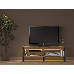 Lotus Led Işıklı Özel Tasarım Metal Ayaklı Minifiksli Tv Ünitesi - Tv Sehpası 140 Cm