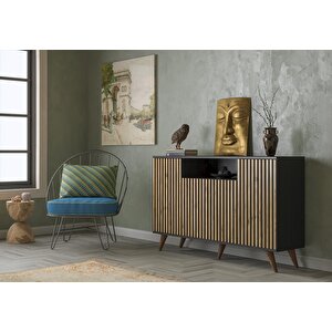 Nova Zebra Kapak 140 Cm 4 Kapaklı 1 Bölmeli Premium Konsol - Minifiks - Wood Siyah / Atlantik Çam