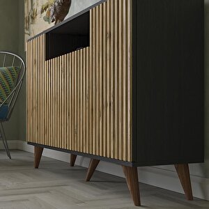 Nova Zebra Kapak 140 Cm 4 Kapaklı 1 Bölmeli Premium Konsol - Minifiks - Wood Siyah / Atlantik Çam