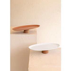 The Mia Limoges Ahşap Ayaklı Servis Tabağı Terracota 34x17x6,5 Cm