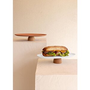 Limoges Ahşap Ayaklı Servis Tabağı Beyaz 34x17x6,5 Cm