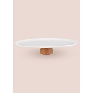 The Mia Limoges Ahşap Ayaklı Servis Tabağı Beyaz 34x17x6,5 Cm