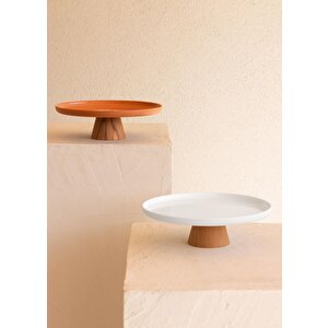 The Mia Limoges Ahşap Ayaklı Tabak Beyaz 21x7 Cm