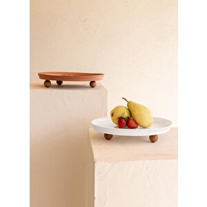 The Mia Limoges Ahşap Ayaklı Tabak Terracota 27x23x7 Cm