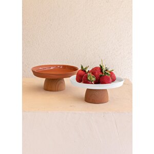 The Mia Limoges Ahşap Ayaklı Tabak Terracota 16x7 Cm