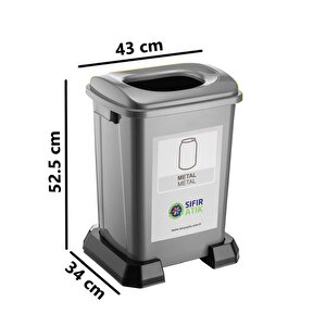 Sy-4395 Sıfır Atık Metal Geri Dönüşüm Çöp Kutusu 50 Lt Gri
